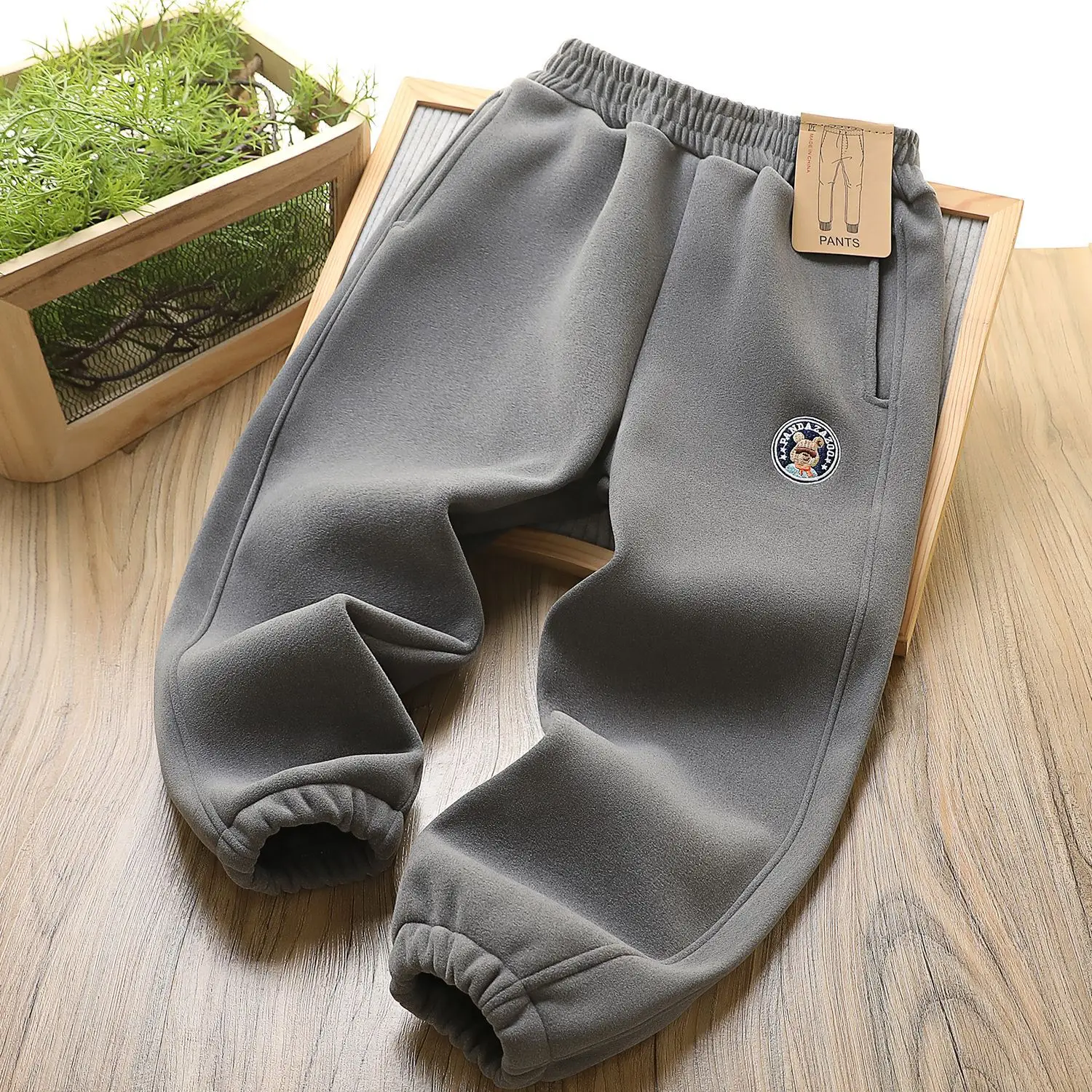 Kids Windproof Velvet Pants Grey Medium Large - Image 5