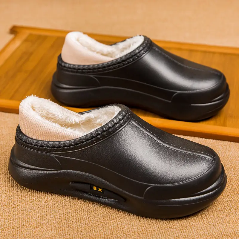 Winter new cotton slippers with heel indoor warm drooping feeling Men's Home cotton shoes waterproof lazy shoes woolen slippers - Image 4