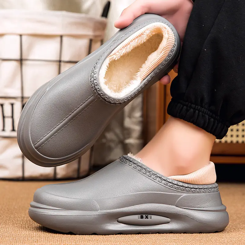 Winter new cotton slippers with heel indoor warm drooping feeling Men's Home cotton shoes waterproof lazy shoes woolen slippers - Image 2