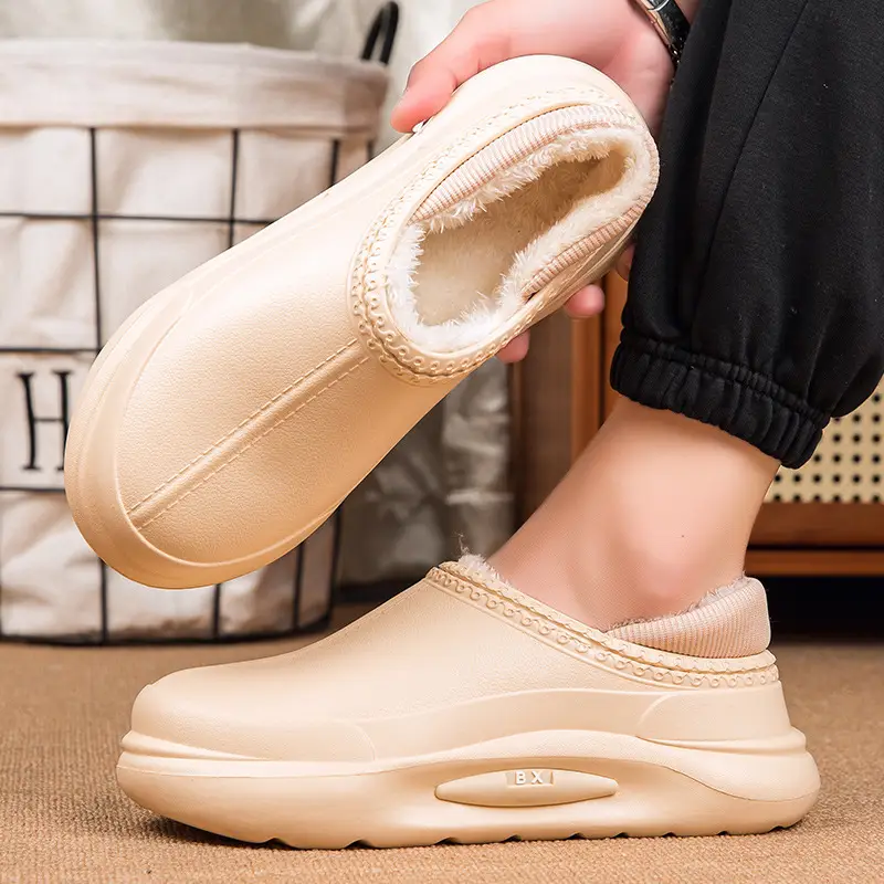 Winter new cotton slippers with heel indoor warm drooping feeling Men's Home cotton shoes waterproof lazy shoes woolen slippers - Image 3
