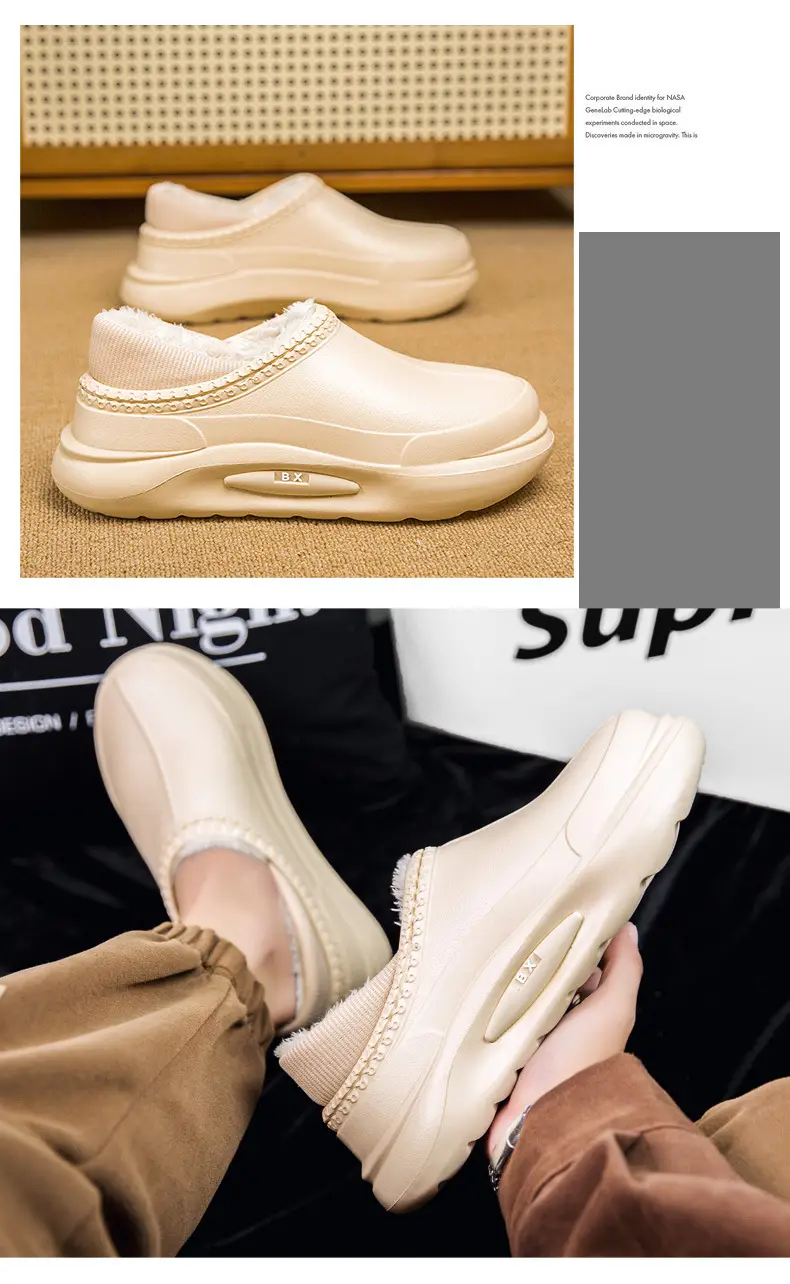 Winter new cotton slippers with heel indoor warm drooping feeling Men's Home cotton shoes waterproof lazy shoes woolen slippers — feature 14