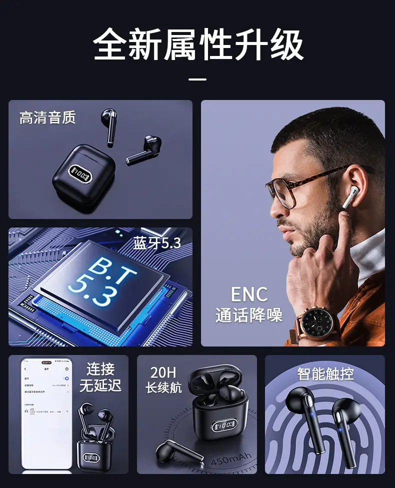 Amazon Bluetooth Headset High-Quality Sound ENC Call Noise Reduction Wireless Semi-In-Ear New Model Ultra-Long Battery Life J15 β feature 5