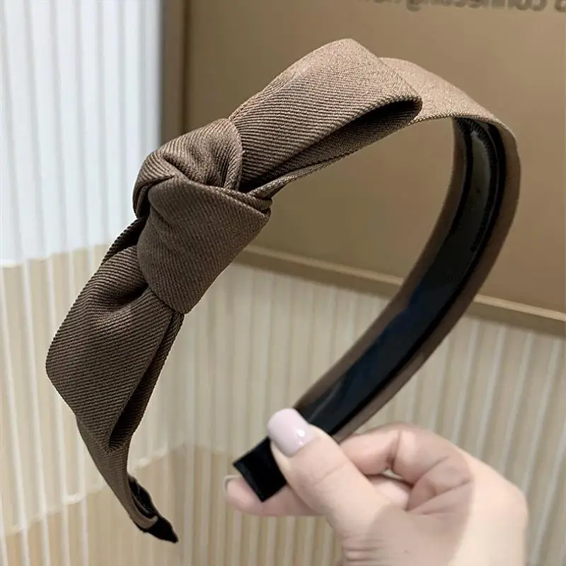 Korean Style Bow Hairpin Headband with Black & Beige - Image 5