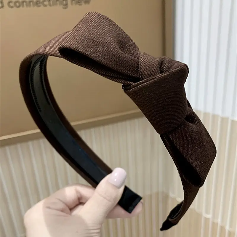 Korean Style Bow Hairpin Headband with Black & Beige — feature 5