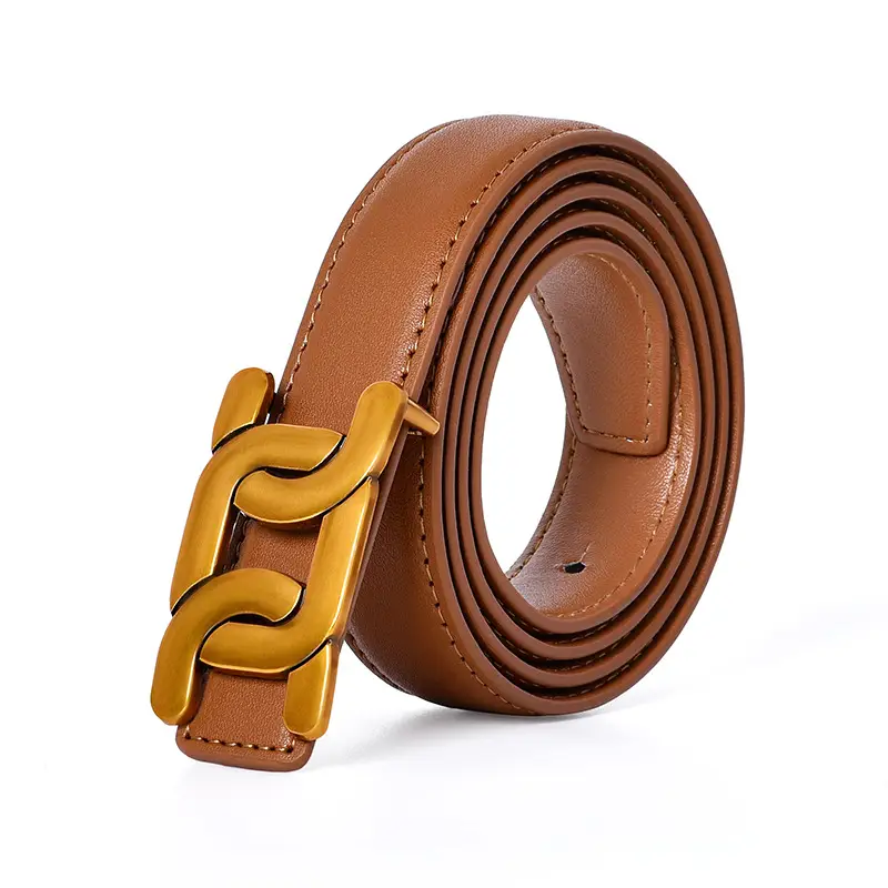Women's Black Leather Belt with Gold Decorative Waist Seal