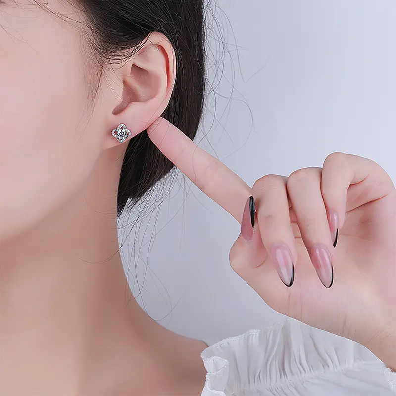 Mosan Diamond Lucky Grass Earrings Sterling Silver - Image 2