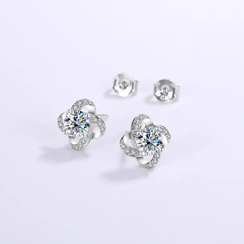 Mosan Diamond Lucky Grass Earrings Sterling Silver - Image 4