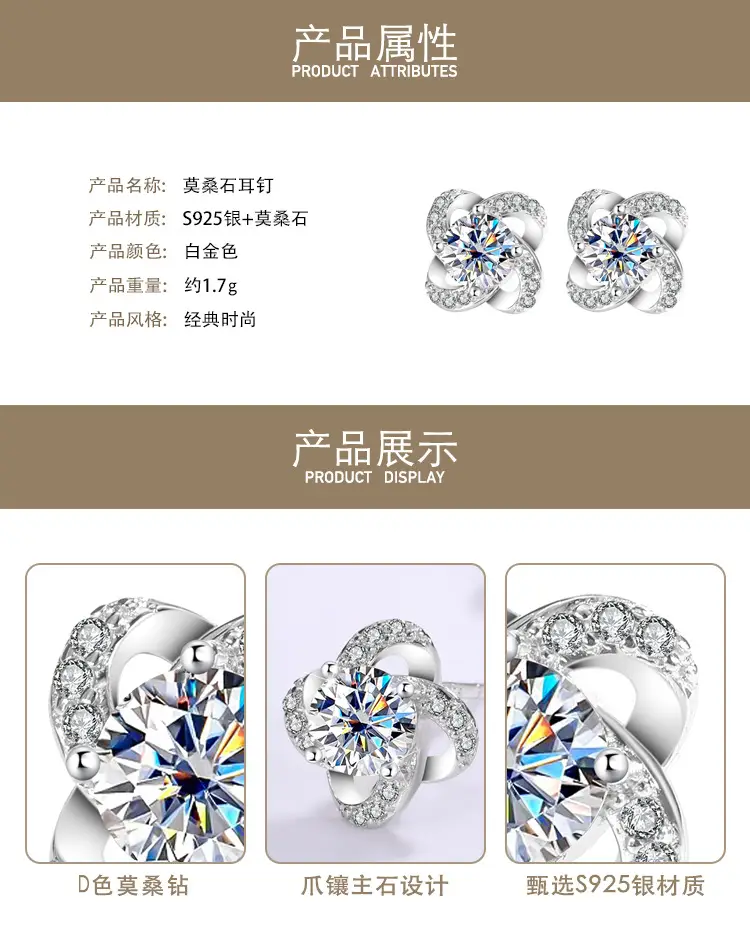 Mosan Diamond Lucky Grass Earrings Sterling Silver — feature 3