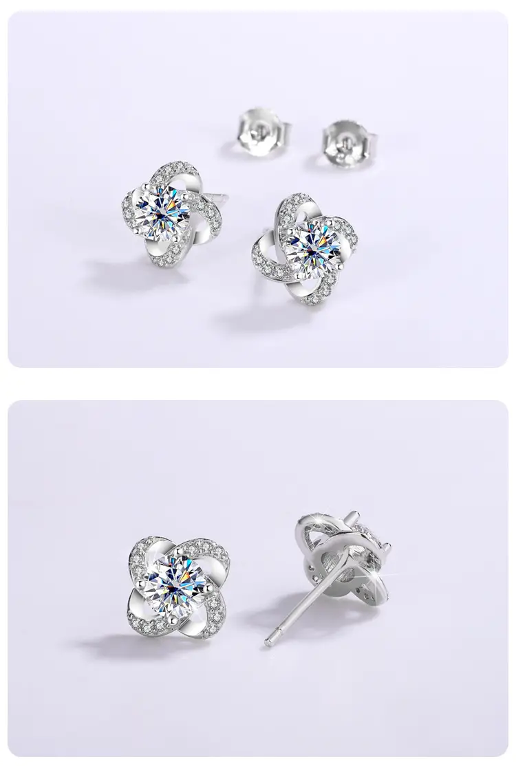 Mosan Diamond Lucky Grass Earrings Sterling Silver — feature 4