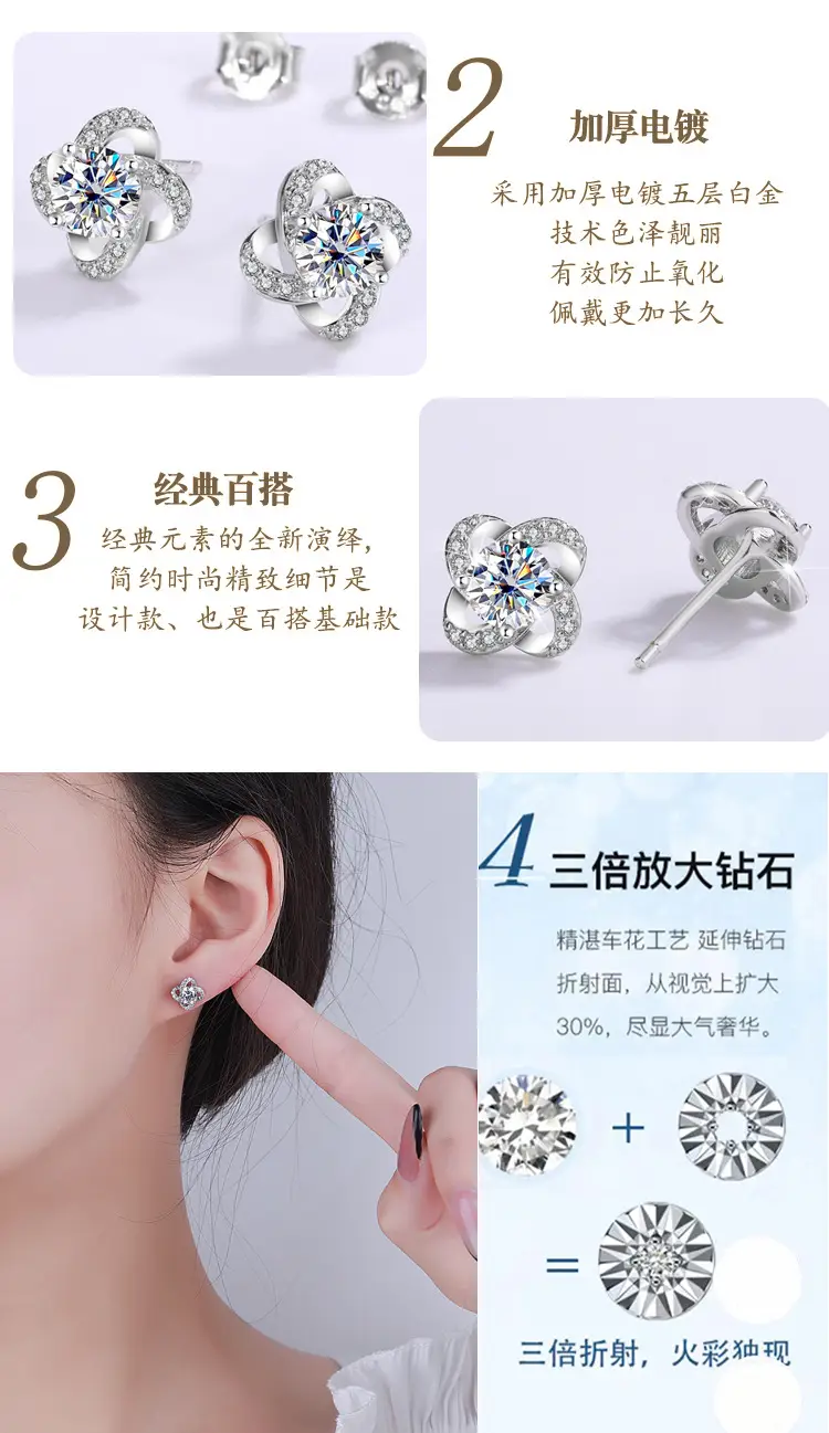 Mosan Diamond Lucky Grass Earrings Sterling Silver — feature 7