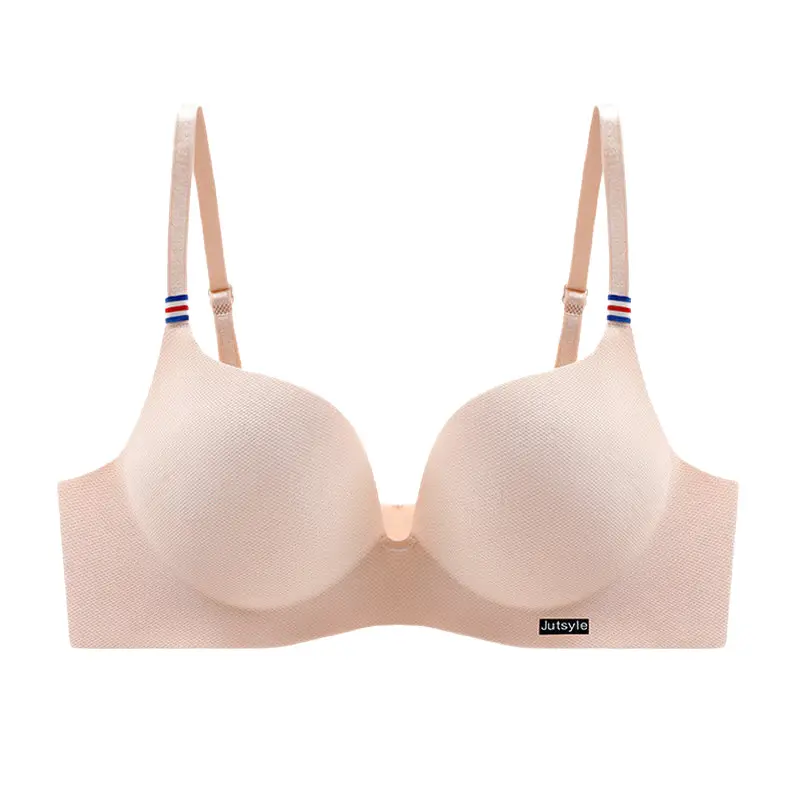 French simple one-piece seamless wireless bra girl thick cup small chest push up adjustable student underwear