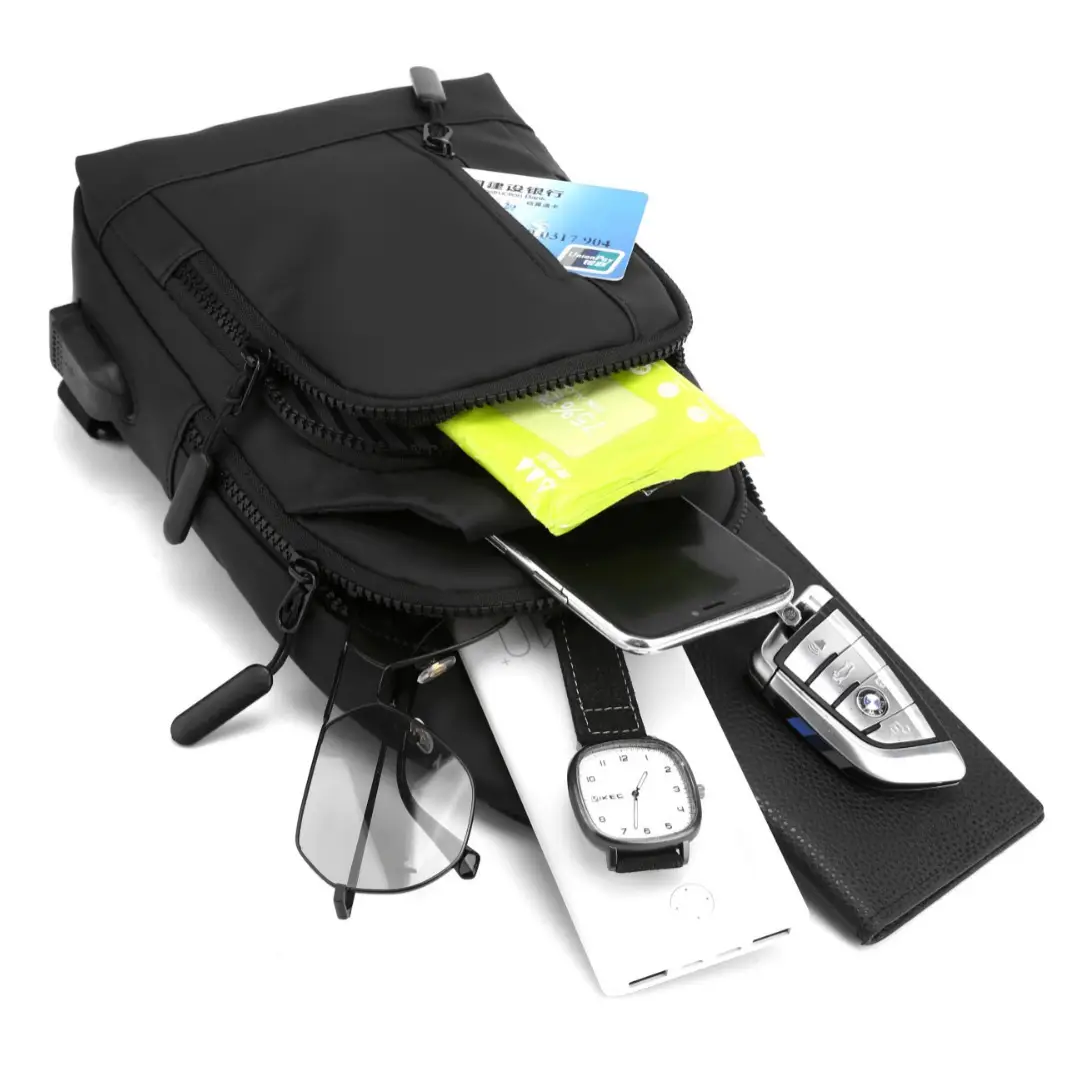 Men's Black Urban Chest Bag Shoulder Messenger Travel - Image 7