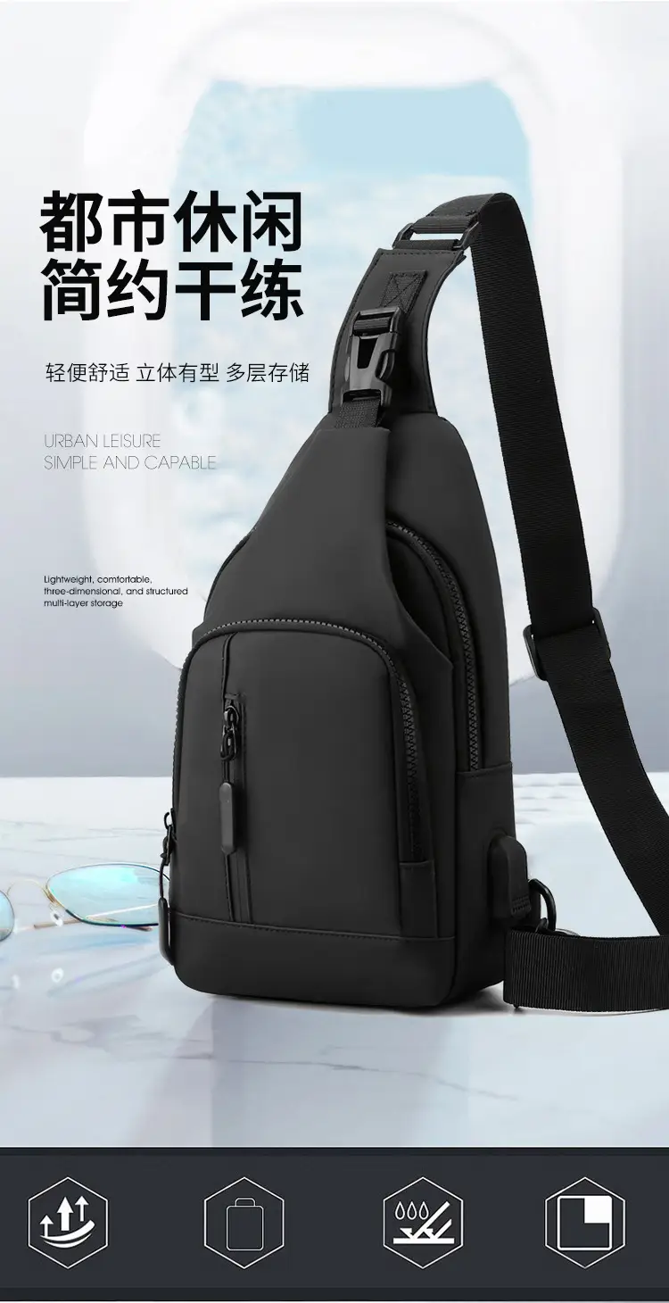 Men's Black Urban Chest Bag Shoulder Messenger Travel — feature 2