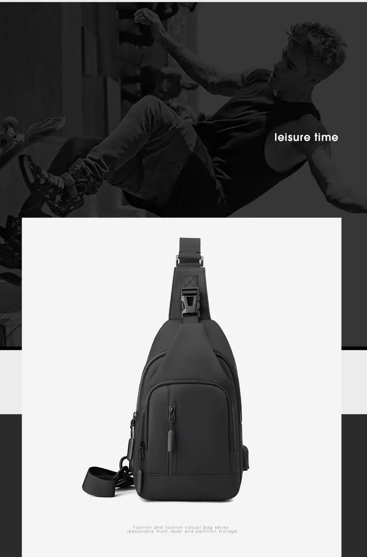 Men's Black Urban Chest Bag Shoulder Messenger Travel — feature 24