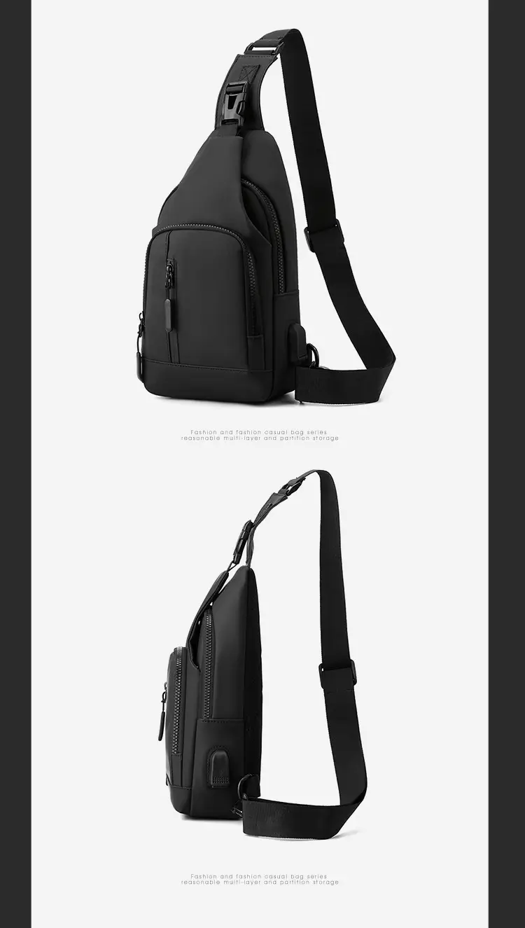 Men's Black Urban Chest Bag Shoulder Messenger Travel — feature 25