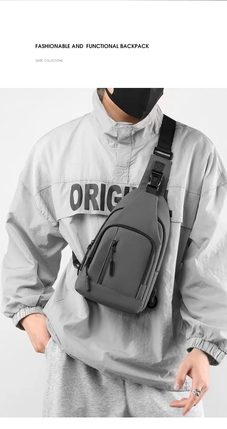 Men's Black Urban Chest Bag Shoulder Messenger Travel — feature 3