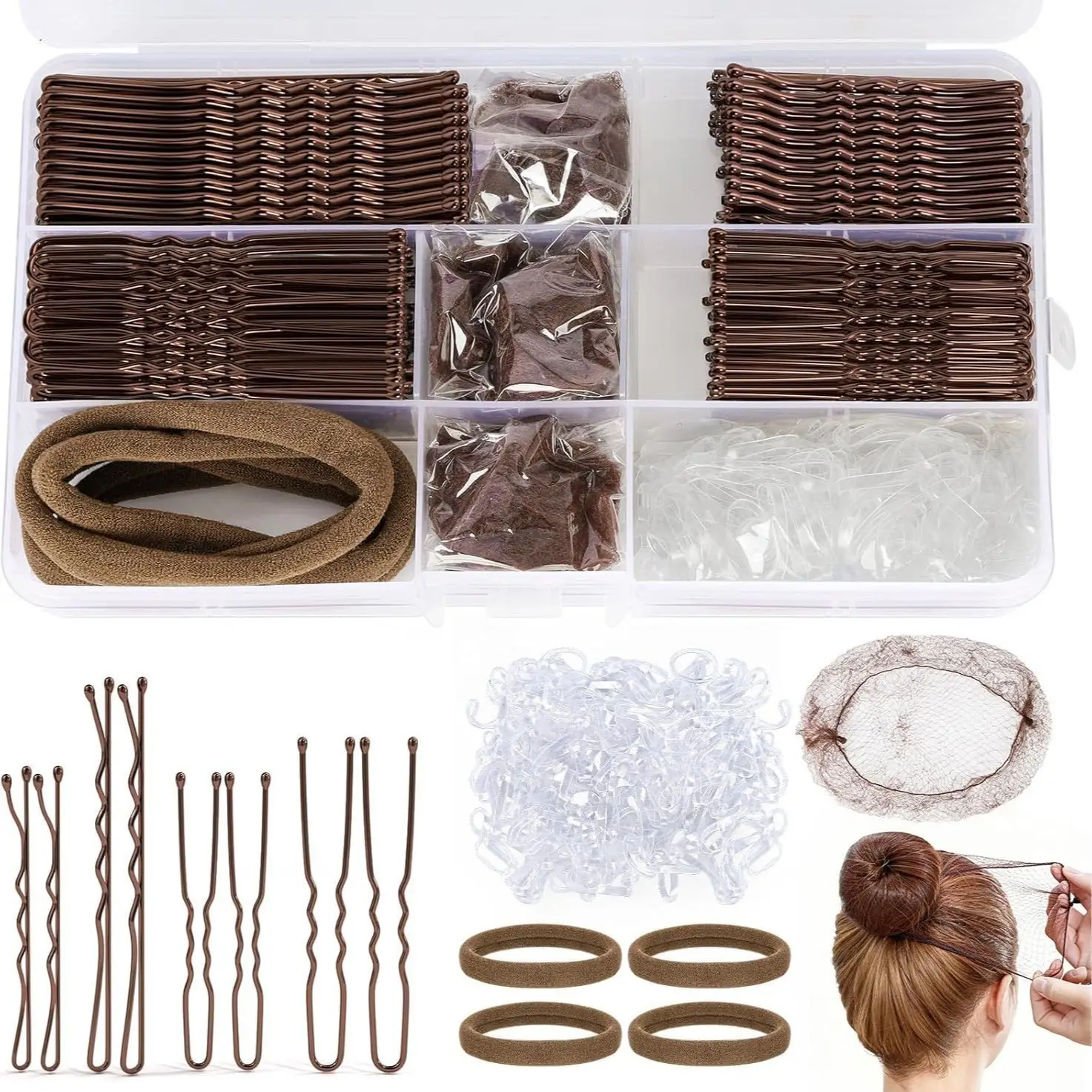 Hair Clip Set with Rubber Band & U-Shaped Clips