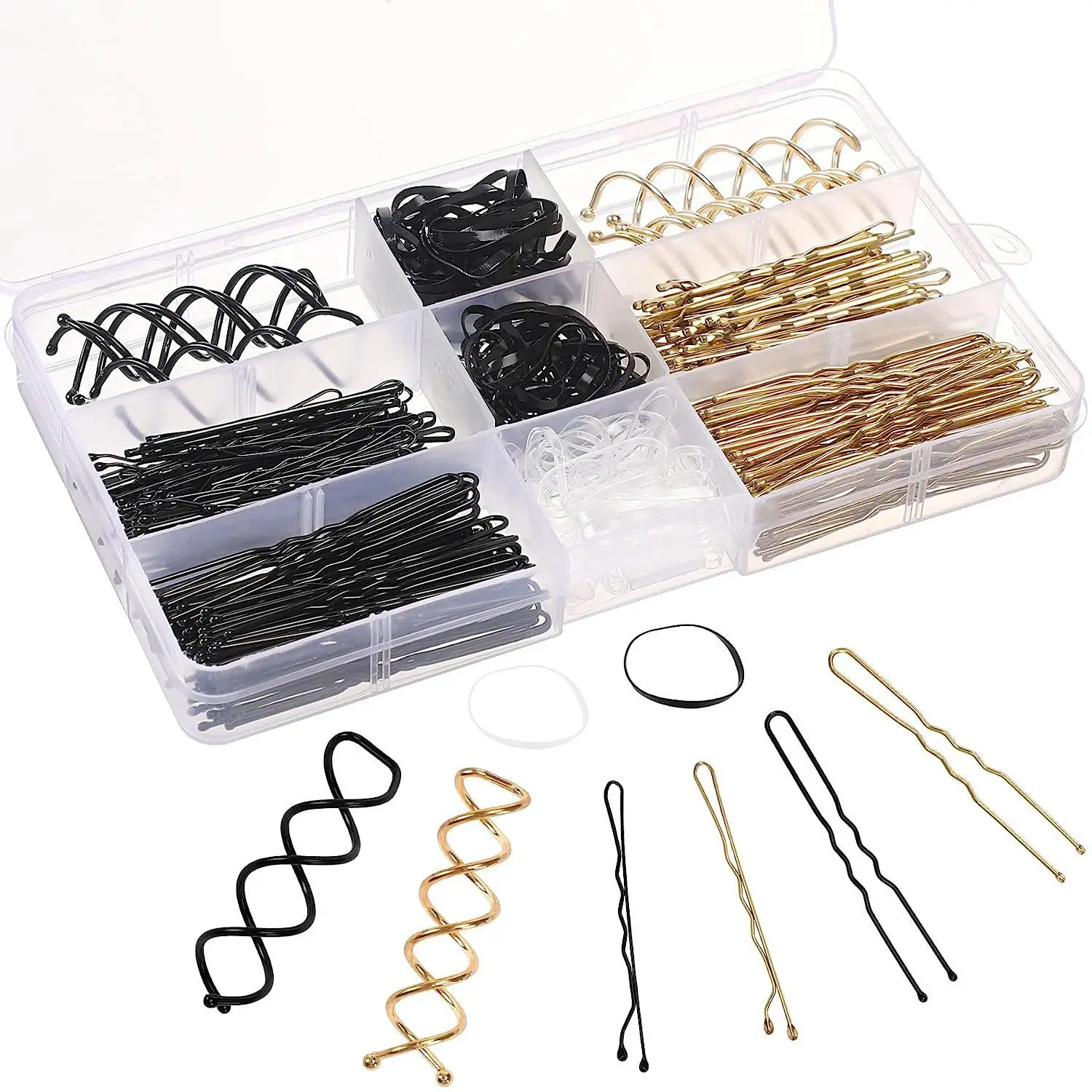 Hair Clip Set with Rubber Band & U-Shaped Clips