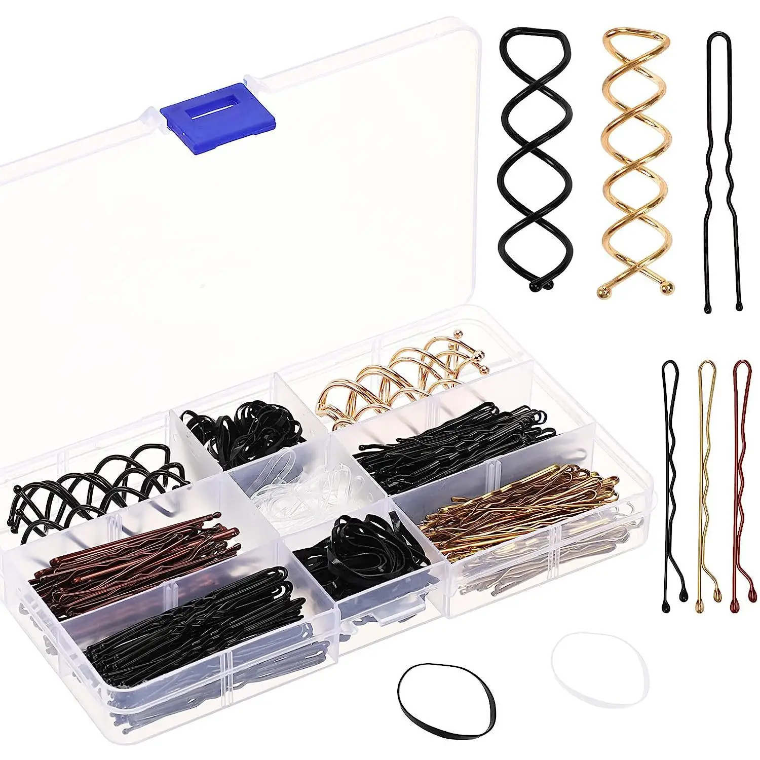 Hair Clip Set with Rubber Band & U-Shaped Clips