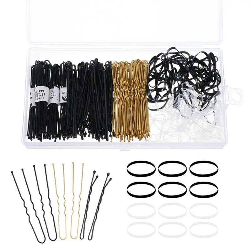 Hair Clip Set with Rubber Band & U-Shaped Clips