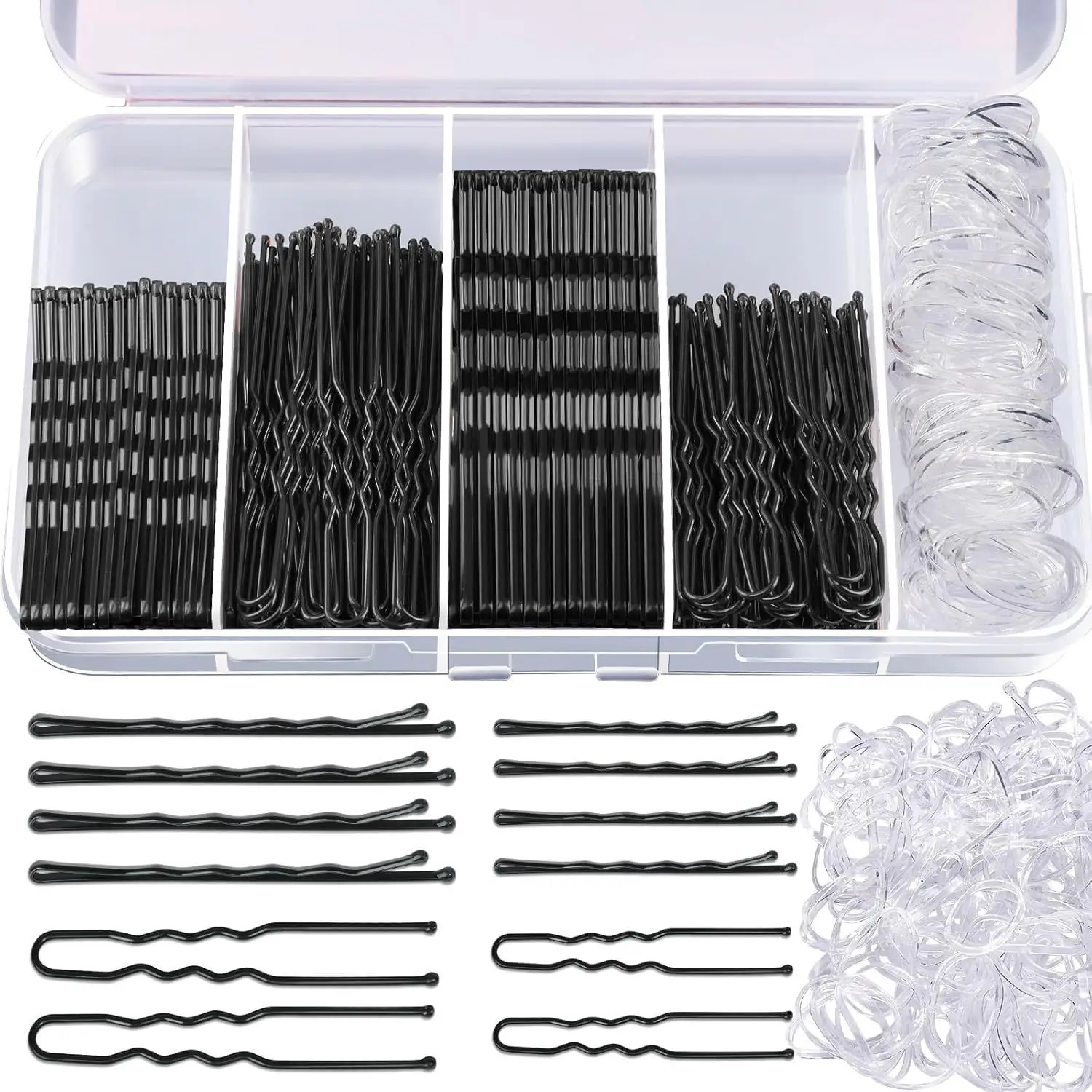 Hair Clip Set with Rubber Band & U-Shaped Clips