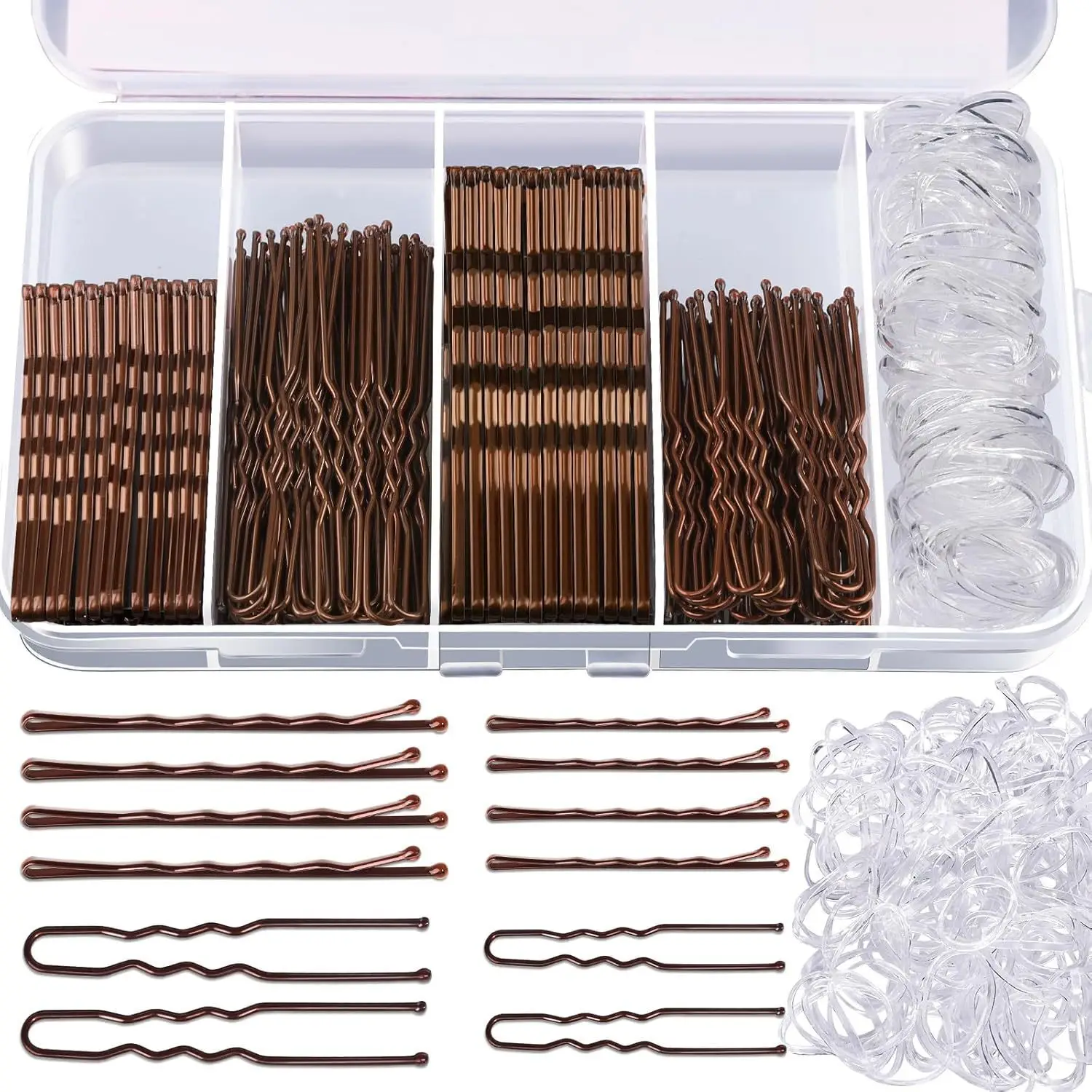 Hair Clip Set with Rubber Band & U-Shaped Clips