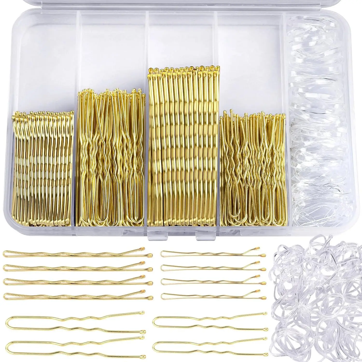 Hair Clip Set with Rubber Band & U-Shaped Clips