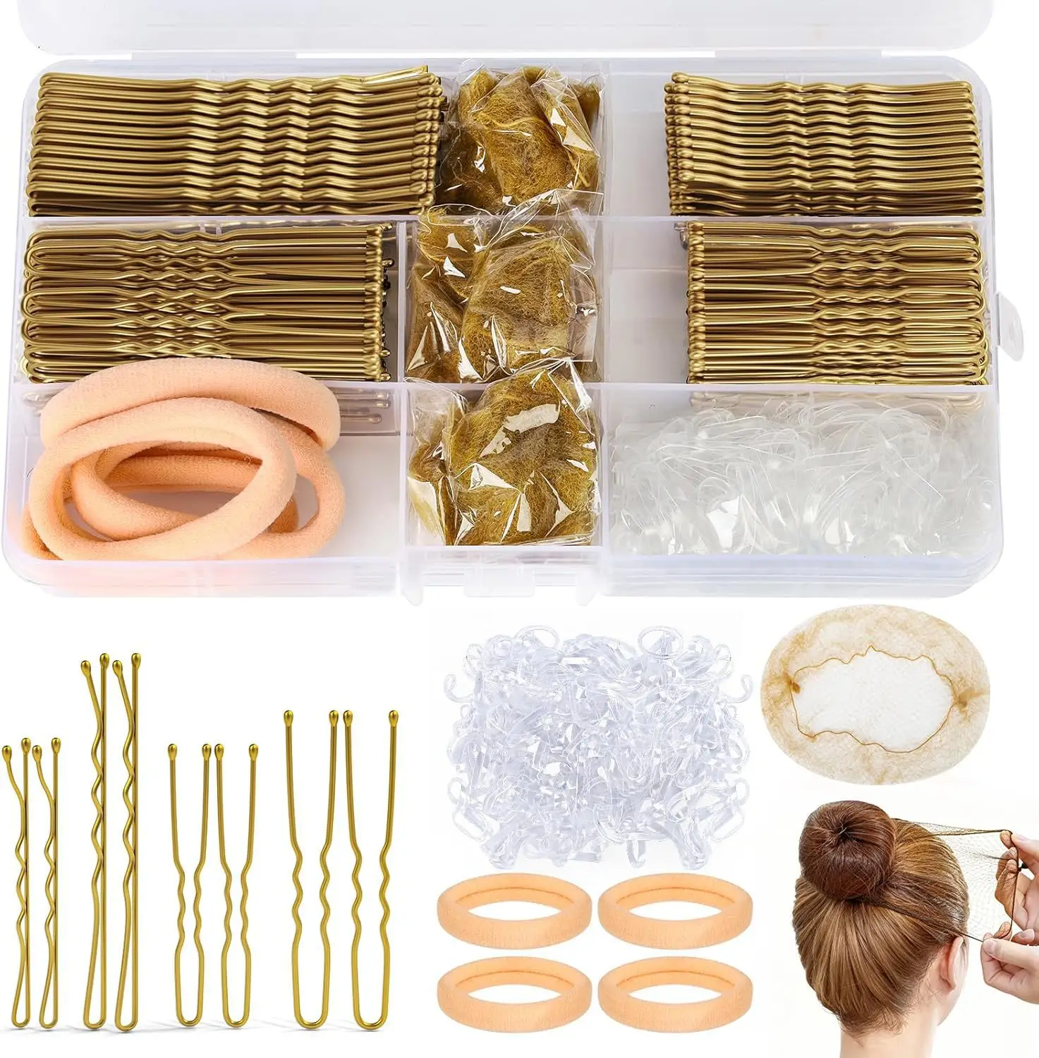 Hair Clip Set with Rubber Band & U-Shaped Clips