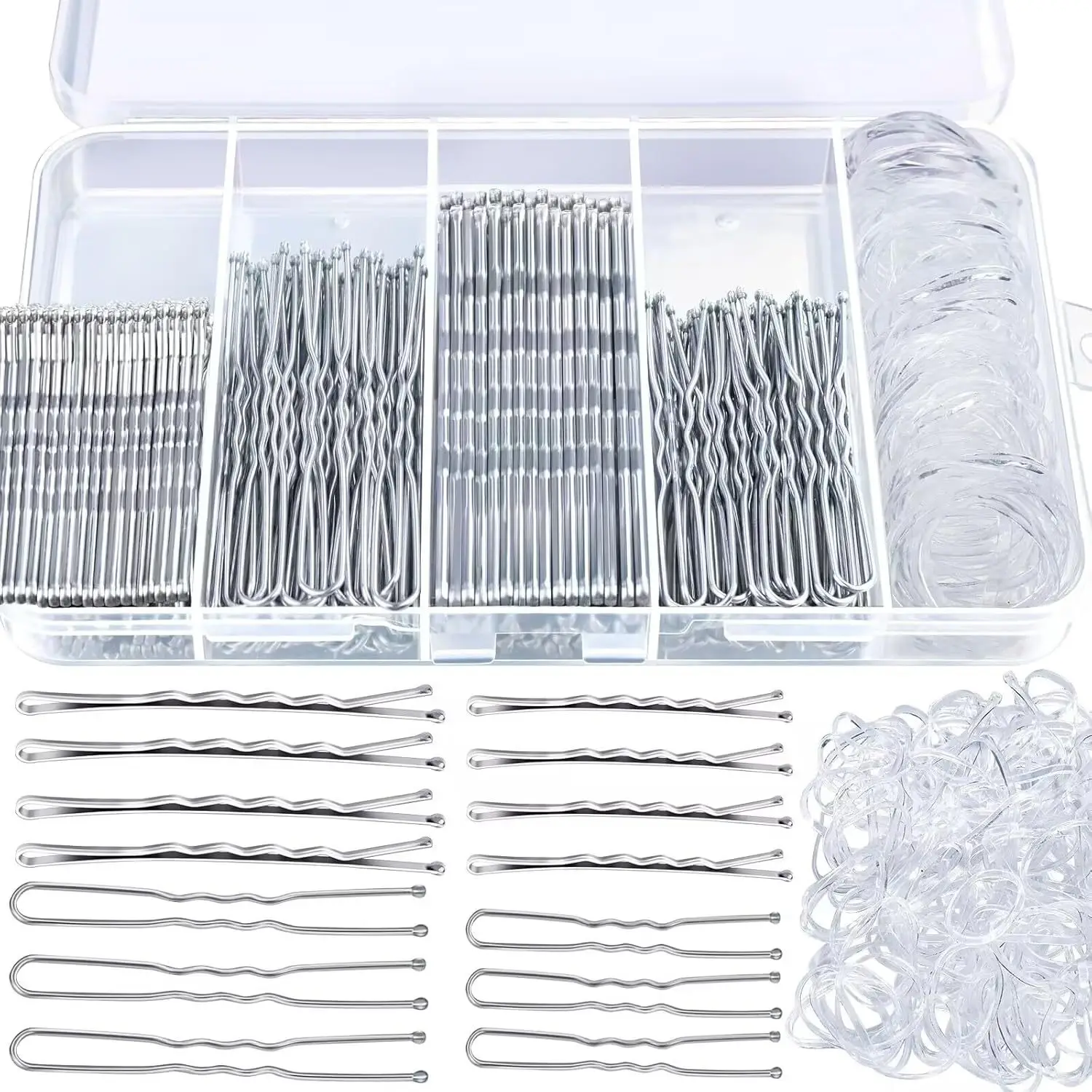 Hair Clip Set with Rubber Band & U-Shaped Clips