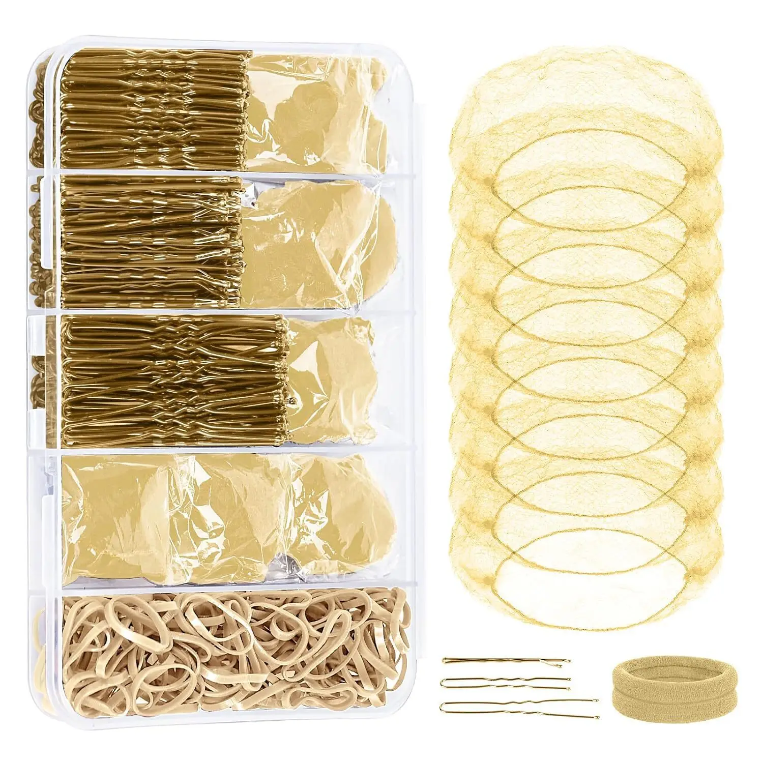 Hair Clip Set with Rubber Band & U-Shaped Clips
