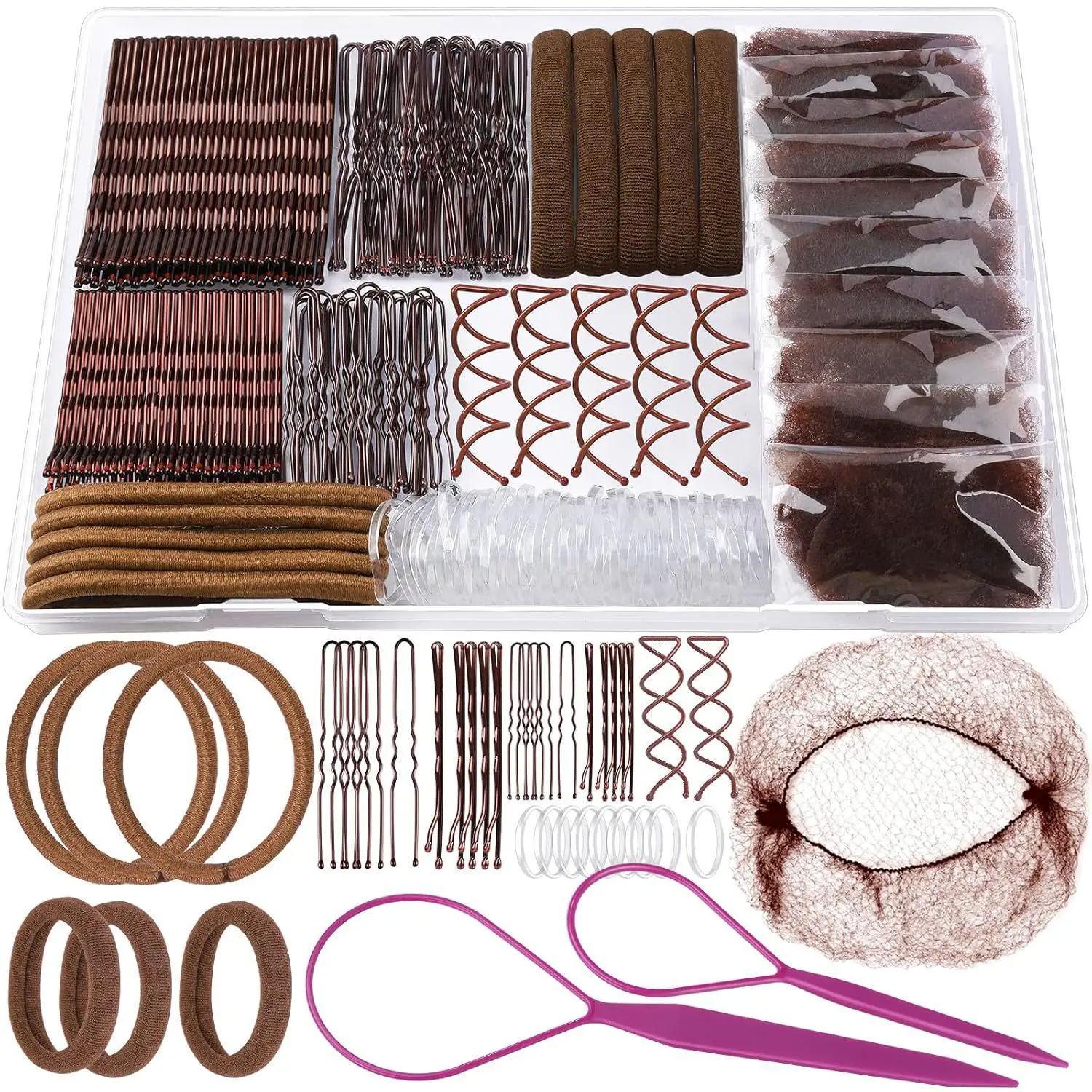 Hair Clip Set with Rubber Band & U-Shaped Clips
