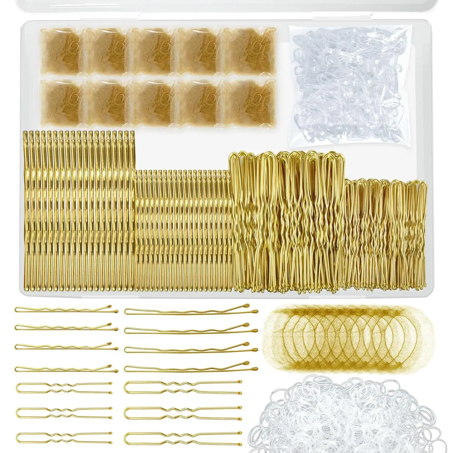 Hair Clip Set with Rubber Band & U-Shaped Clips