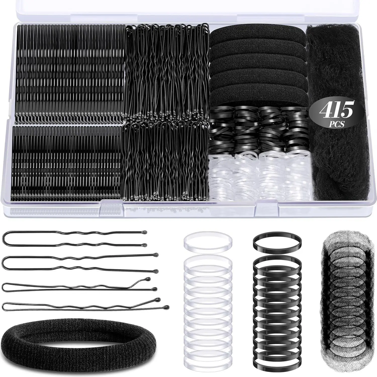 Hair Clip Set with Rubber Band & U-Shaped Clips