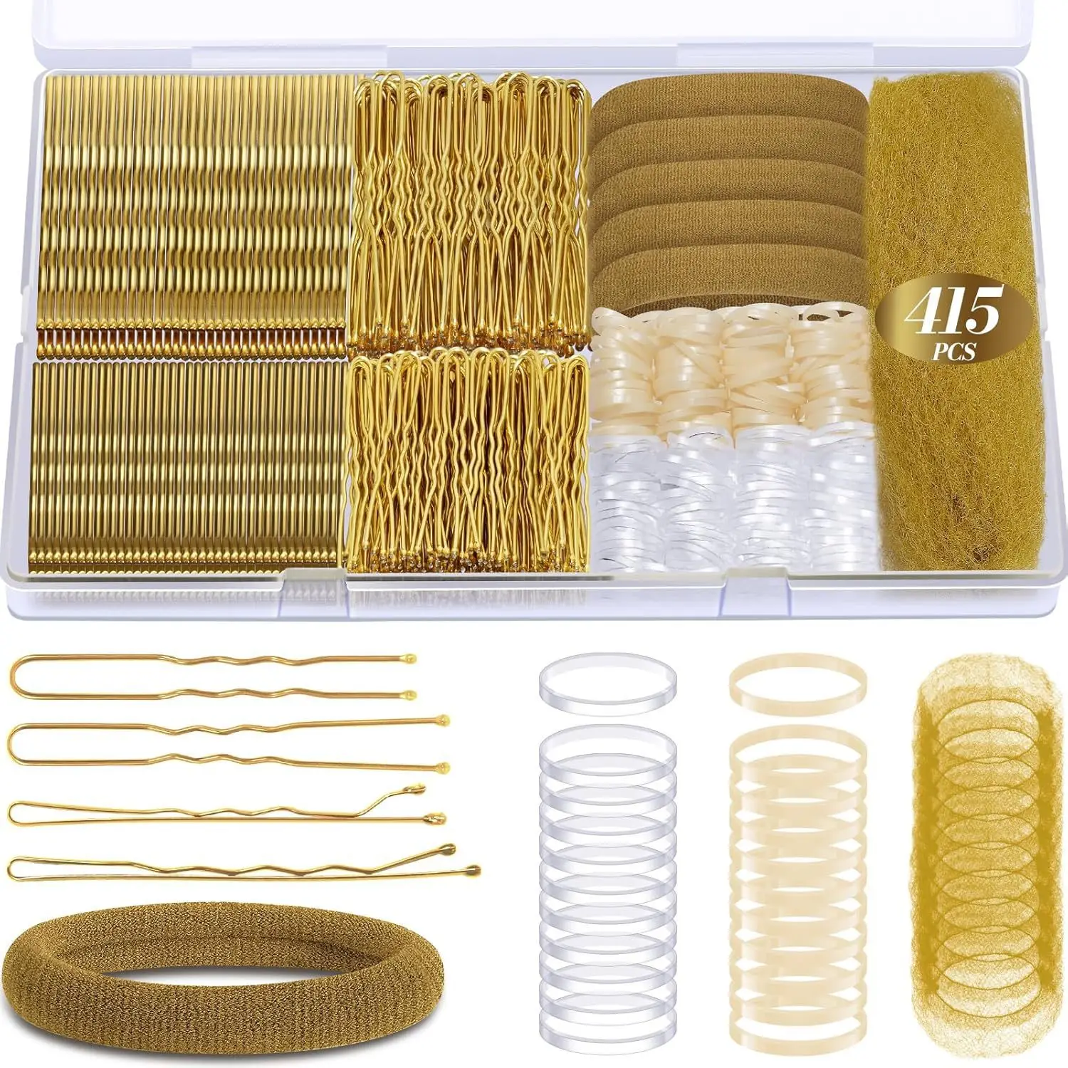 Hair Clip Set with Rubber Band & U-Shaped Clips