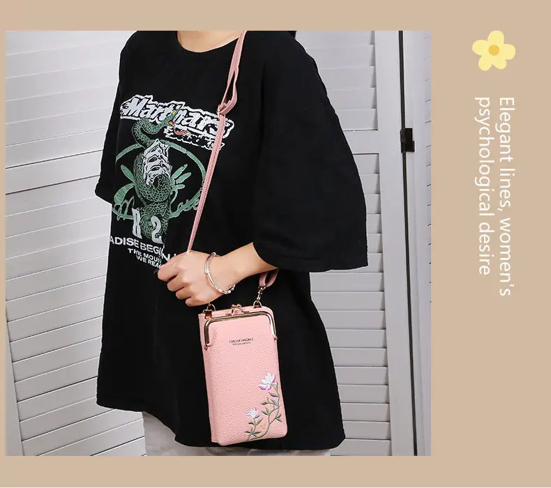 Korean Lychee Embroidered Crossbody Bag Yellow — feature 6