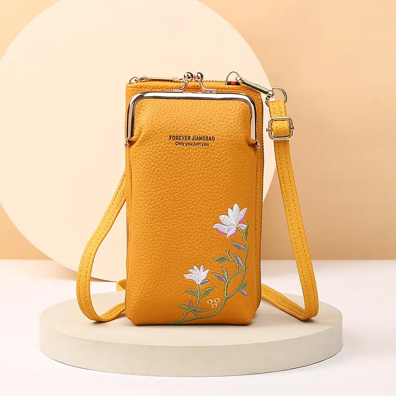 Korean Lychee Embroidered Crossbody Bag Yellow - Image 5