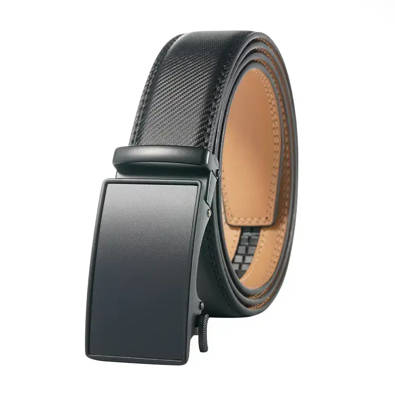 Men's Black Leather Belt with Buckle Design - Image 5