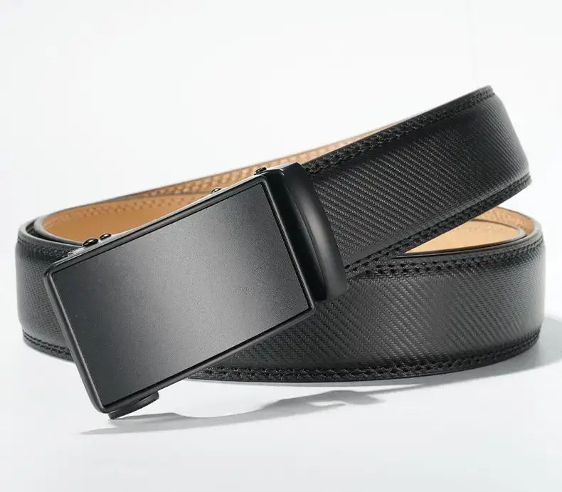 Men's Black Leather Belt with Buckle Design — feature 11