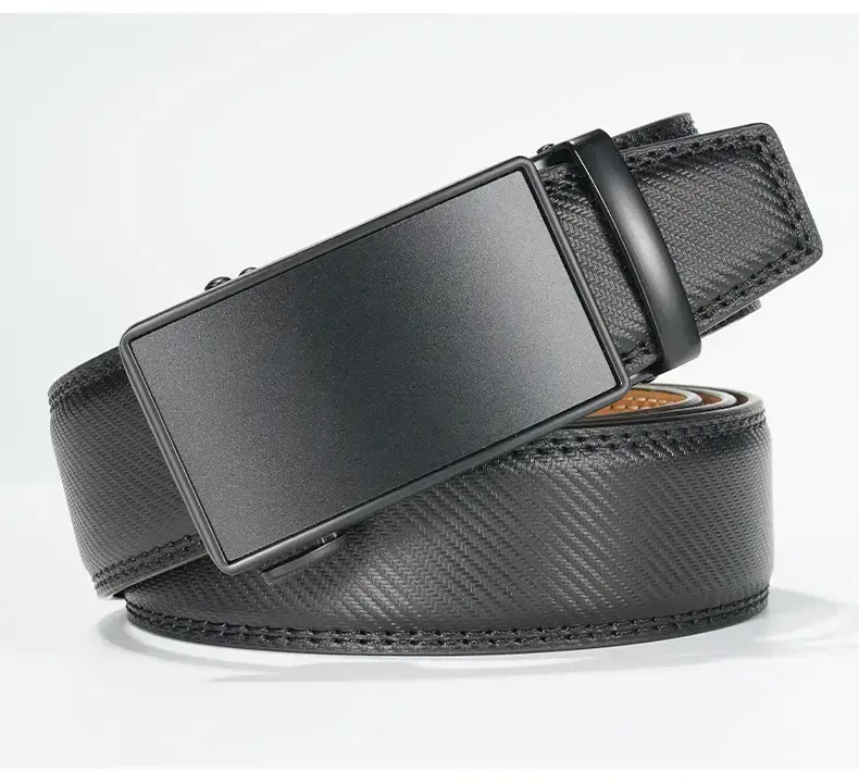 Men's Black Leather Belt with Buckle Design — feature 12