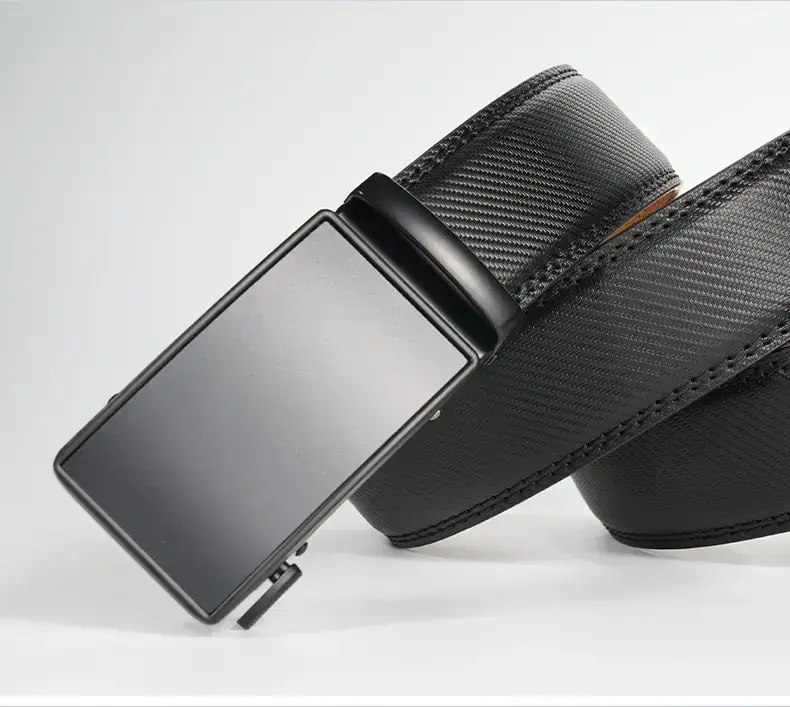 Men's Black Leather Belt with Buckle Design — feature 13