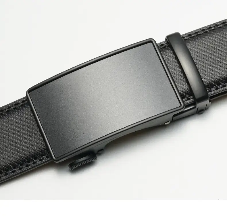 Men's Black Leather Belt with Buckle Design — feature 14