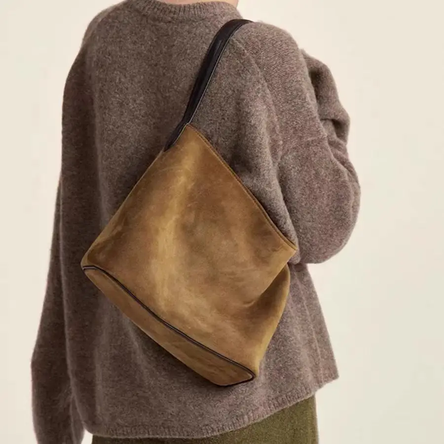 2024 New Bucket Bag Lazy Style Imitation Suede Tote Bag Retro Trendy Shoulder Bag Underarm Bag Large Capacity - Image 2