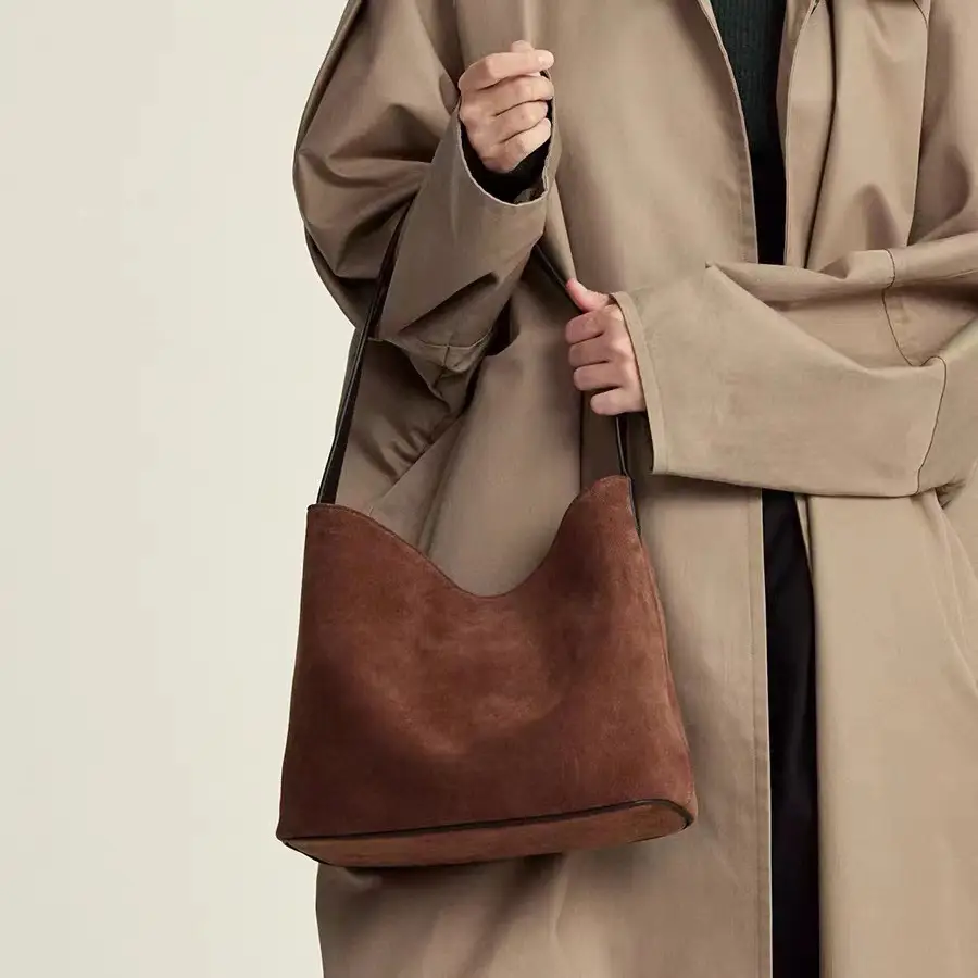 2024 New Bucket Bag Lazy Style Imitation Suede Tote Bag Retro Trendy Shoulder Bag Underarm Bag Large Capacity - Image 3