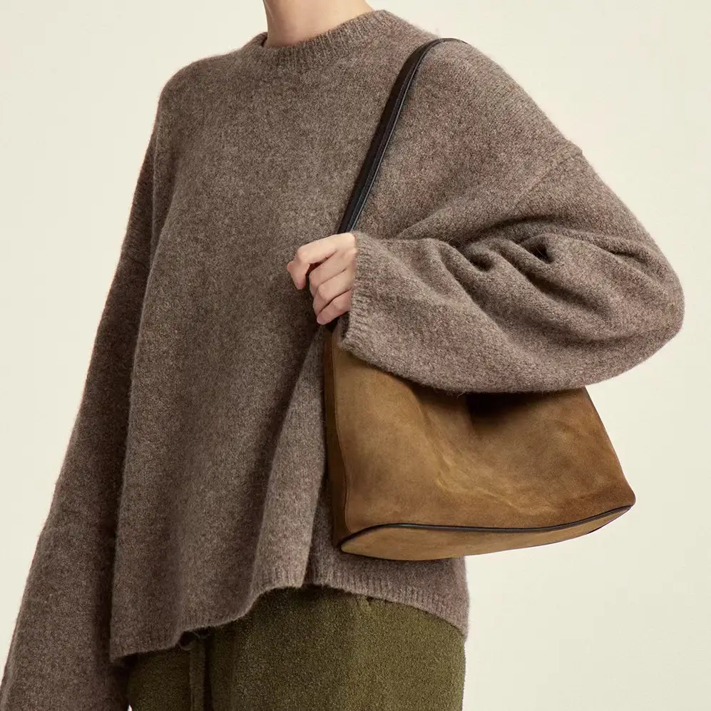 2024 New Bucket Bag Lazy Style Imitation Suede Tote Bag Retro Trendy Shoulder Bag Underarm Bag Large Capacity - Image 4