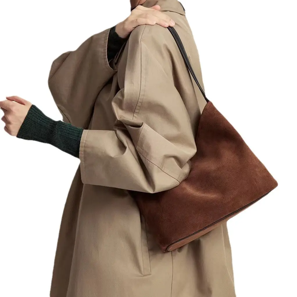 2024 New Bucket Bag Lazy Style Imitation Suede Tote Bag Retro Trendy Shoulder Bag Underarm Bag Large Capacity - Image 5