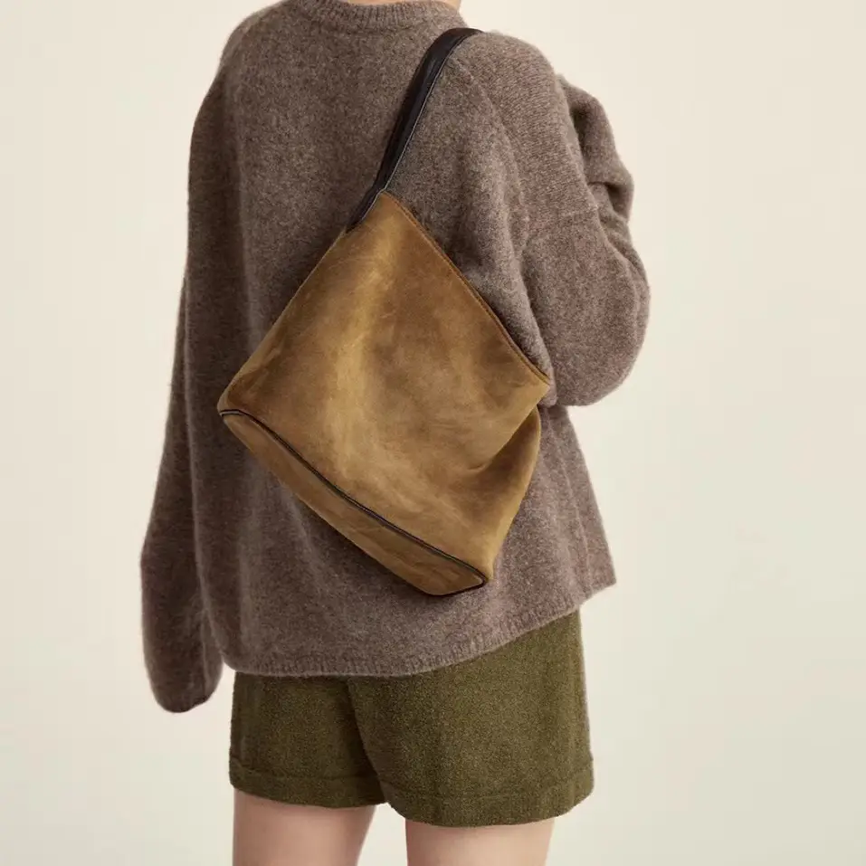 2024 New Bucket Bag Lazy Style Imitation Suede Tote Bag Retro Trendy Shoulder Bag Underarm Bag Large Capacity — feature 5