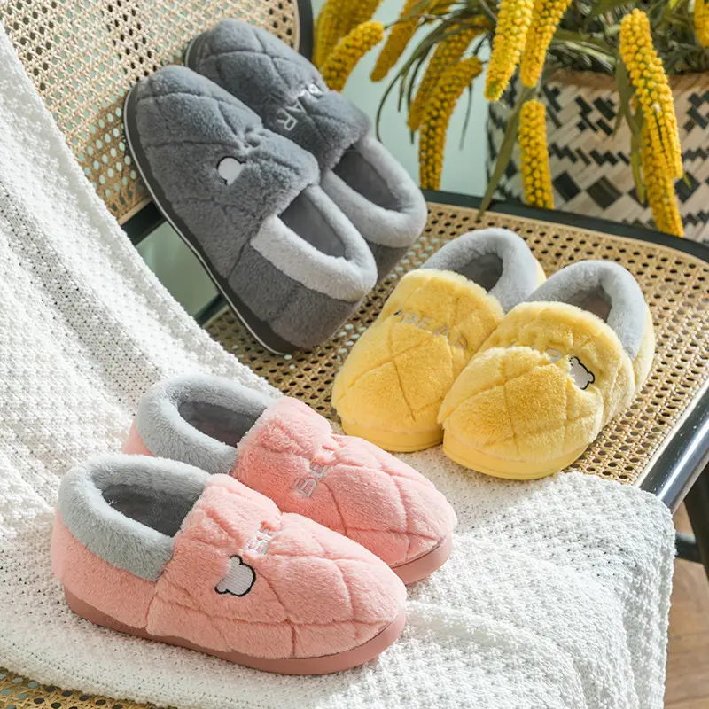 Winter bag heel indoor household thick-soled cotton slippers women's home slippers suede round head shoes Mao Mao Mao slippers wholesale - Image 9
