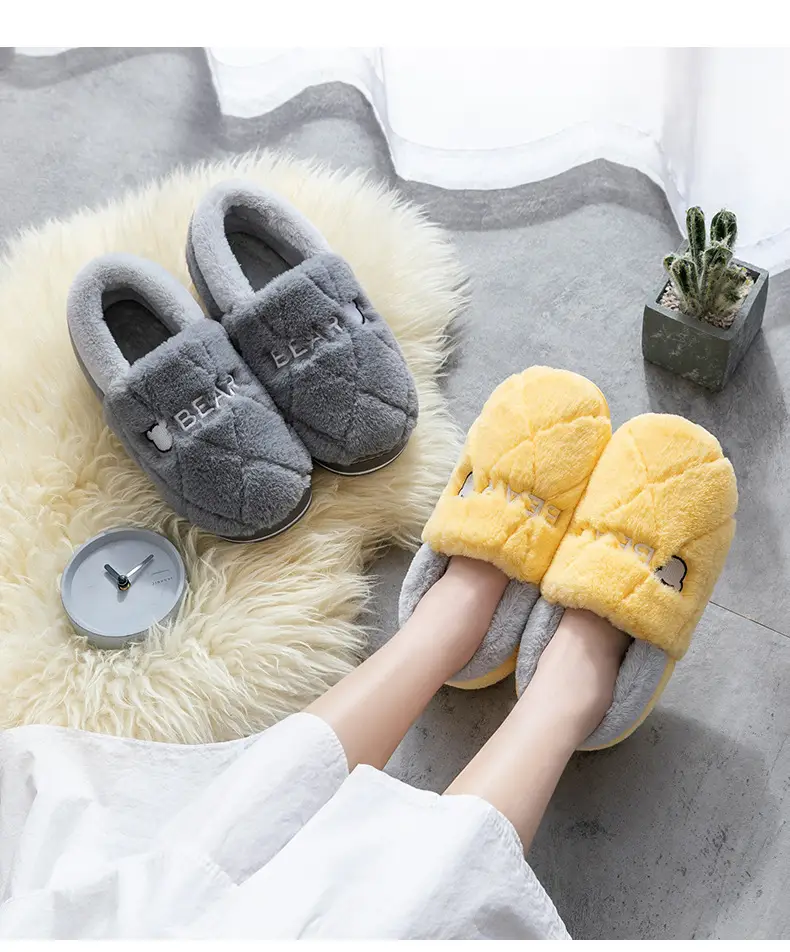 Winter bag heel indoor household thick-soled cotton slippers women's home slippers suede round head shoes Mao Mao Mao slippers wholesale — feature 11