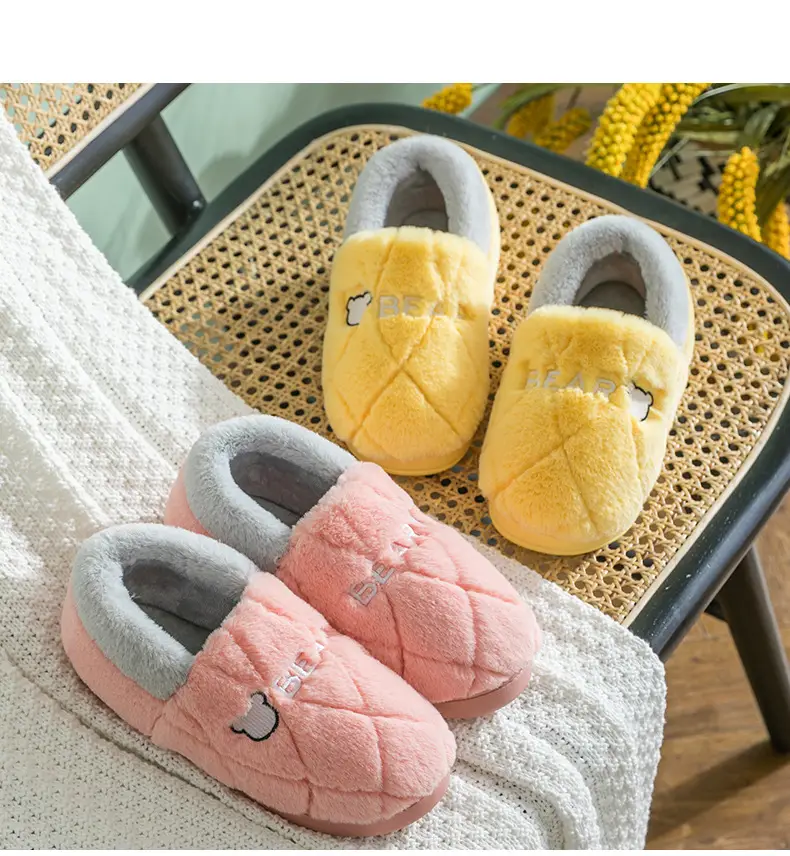 Winter bag heel indoor household thick-soled cotton slippers women's home slippers suede round head shoes Mao Mao Mao slippers wholesale — feature 13