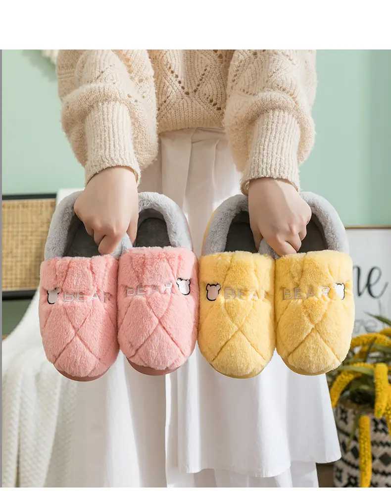 Winter bag heel indoor household thick-soled cotton slippers women's home slippers suede round head shoes Mao Mao Mao slippers wholesale — feature 14